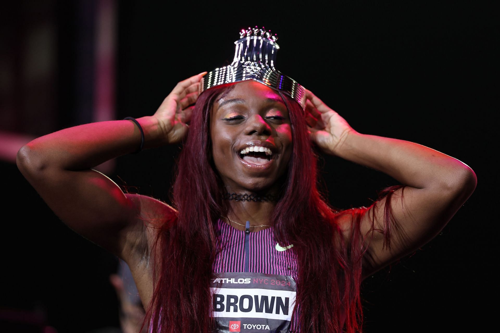 Brittany Brown of the United States celebrates after winning the 200m during Athlos NYC at Icahn Stadium in New York City. (Photo Getty Images)