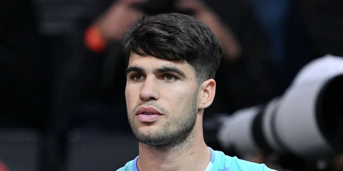 Carlos Alcaraz looks on during Paris Masters opener (Source: Getty Images)