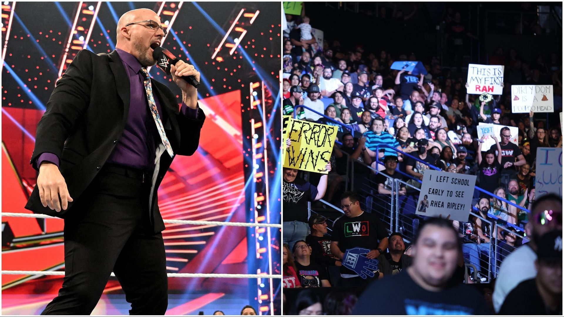 WWE RAW General Manager Adam Pearce and fans at RAW