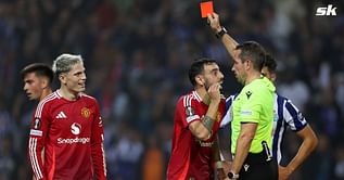 "It's a shame at this point" - Fans slam Bruno Fernandes as he gets sent off in Manchester United's 3-3 draw against Porto