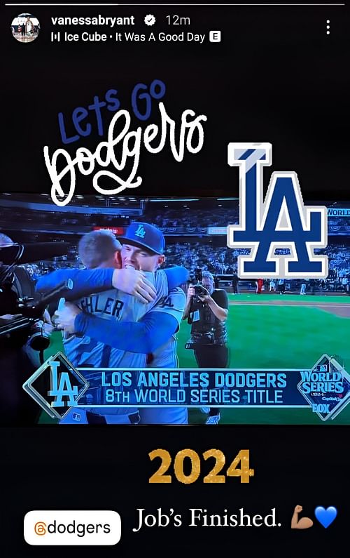 Vanessa Bryant celebrates Dodgers World Series victory with Kobe Bryant reference (Picture Credit: Vanessa Bryant's Instagram)