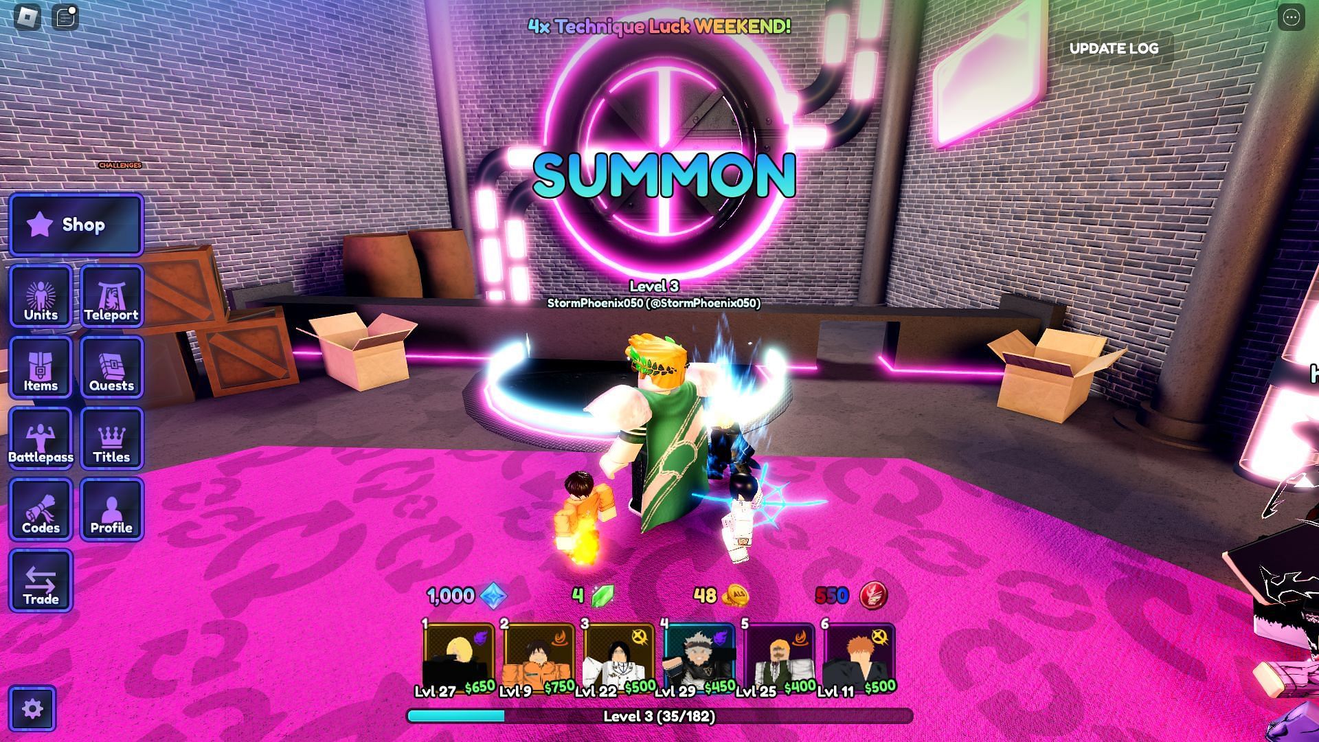 You can check out and summon new units from here (Image via Roblox)