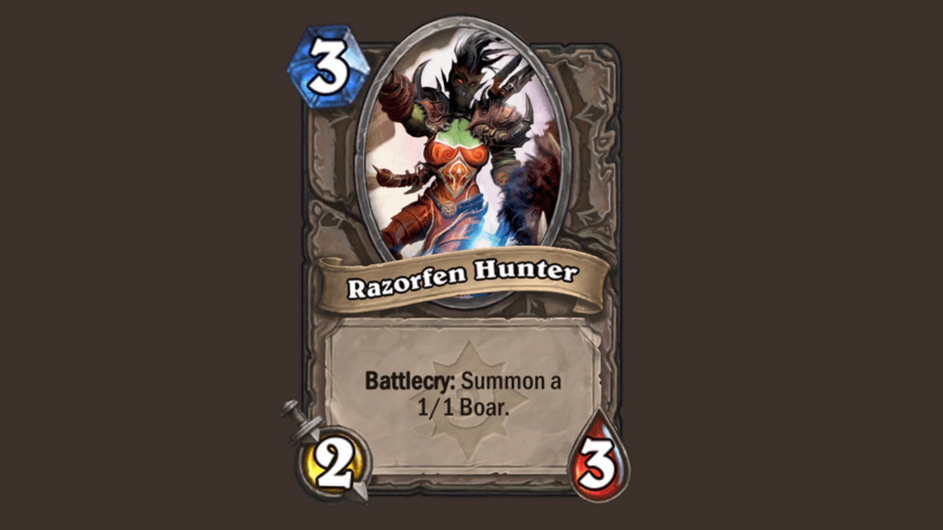 As a cheap 3-drop, one of the best Hearthstone Neutral minions cards in the early game is Razorfen Hunter for any budget deck (Image via Blizzard Entertainment, Inc.)