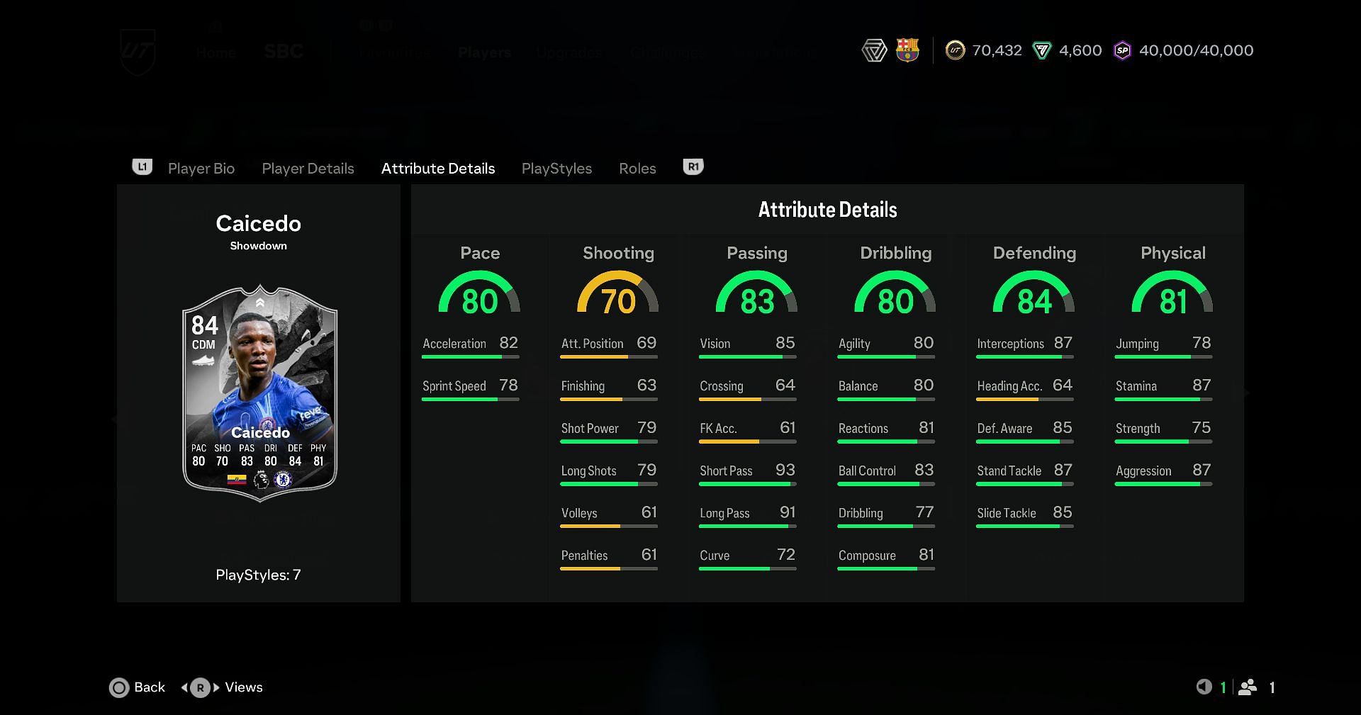 Stats for Showdown Moises Caicedo (Image via EA Sports)