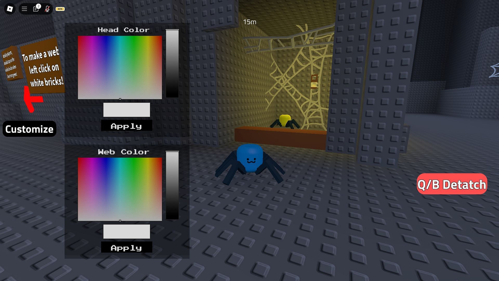 Spider customization menu in Roblox Obby but you're a Spider (Image via Roblox)