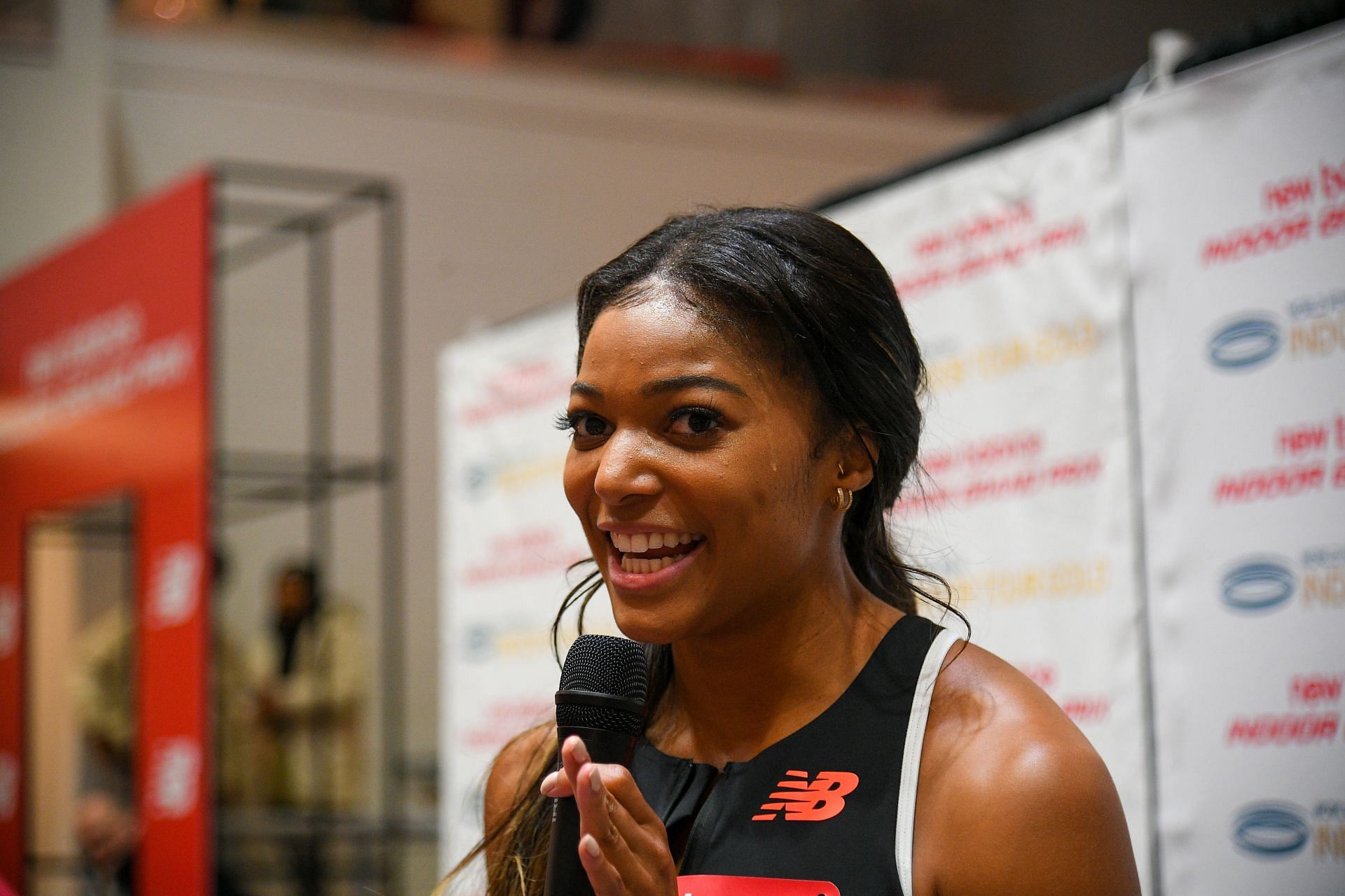 Gabby Thomas during the New Balance Grand Prix track and field meet (Image via Getty)