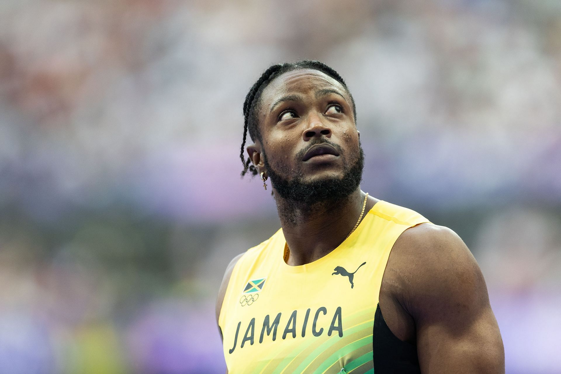 Kishane Thompson of Jamaica in action during the third Semifinal of the Men&#039;s 100m at the Olympic Games in Paris, France. (Photo by Getty Images)