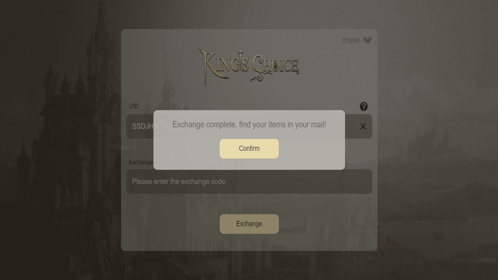 Redeem free codes in King&#039;s Choice (Image via ONEMT)