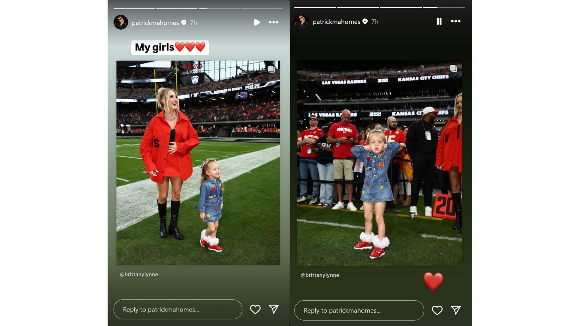 Patrick Mahomes reacts to wife Brittany, daughter Sterling's photo after Week 8 game [Image credit: @patrickmahomes IG]