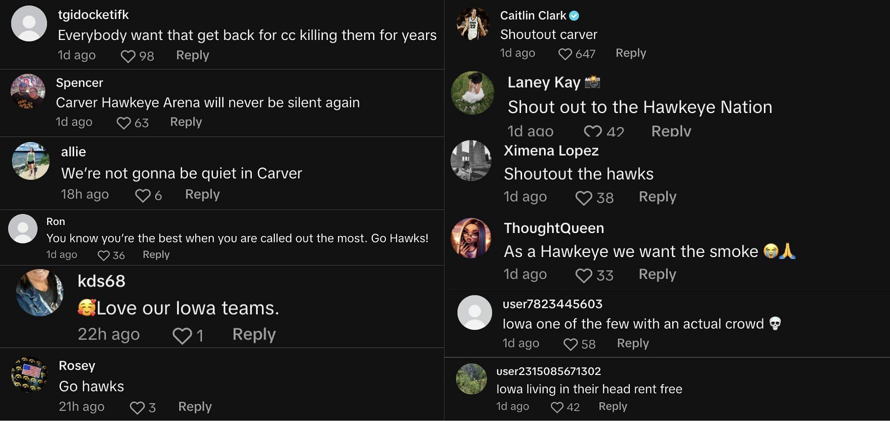 Fan reactions to players&#039; comments (Credit: TikTok/@ncaachamps)