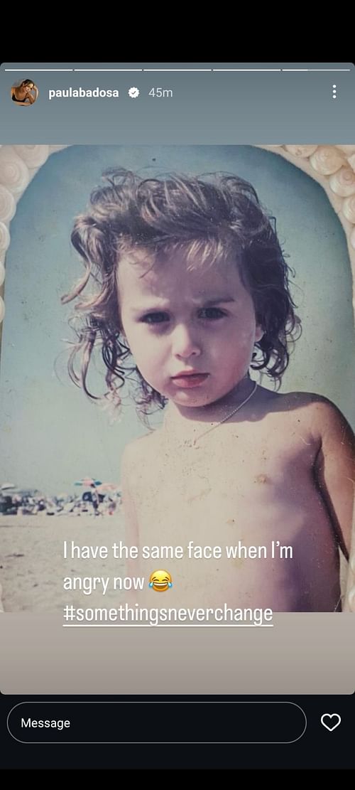 Paula Badosa's Instagram Story featuring her 'angry' childhood photo (Source: Instagram/Paula Badosa)