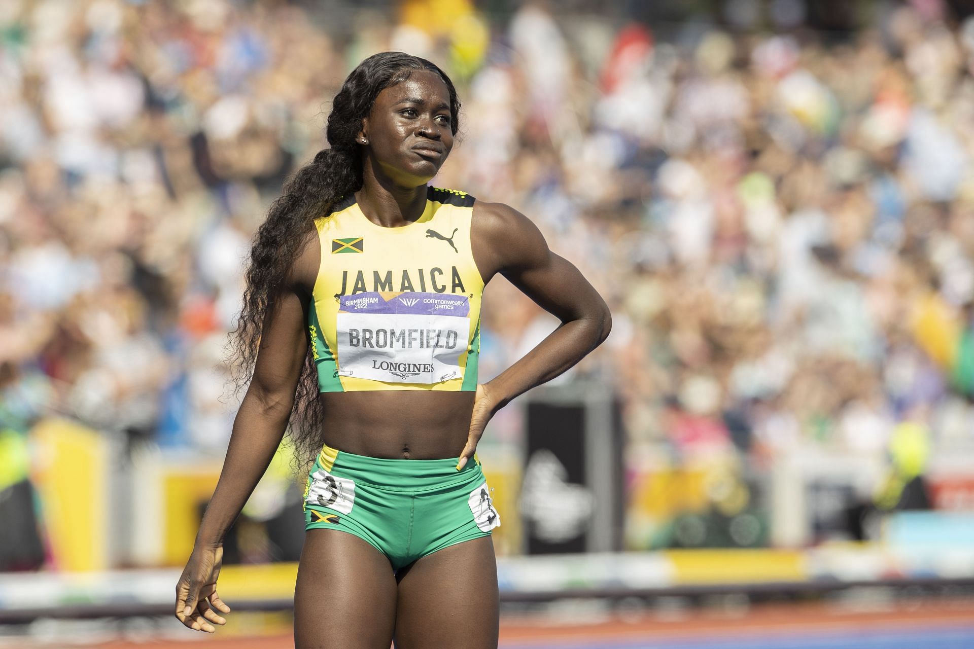 Noah Lyles&#039; girlfriend Junelle Bromfield at the 2022 Commonwealth Games in Birmingham, United Kingdom. (Photo via Getty Images)