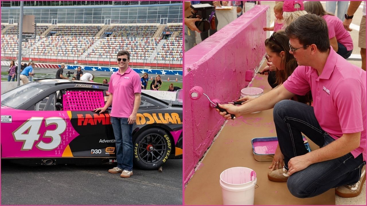 How does the Erik Jones Foundation raise funds for breast cancer awareness? (Images @Erik_Jones and @CLTMotorSpdwy on X)