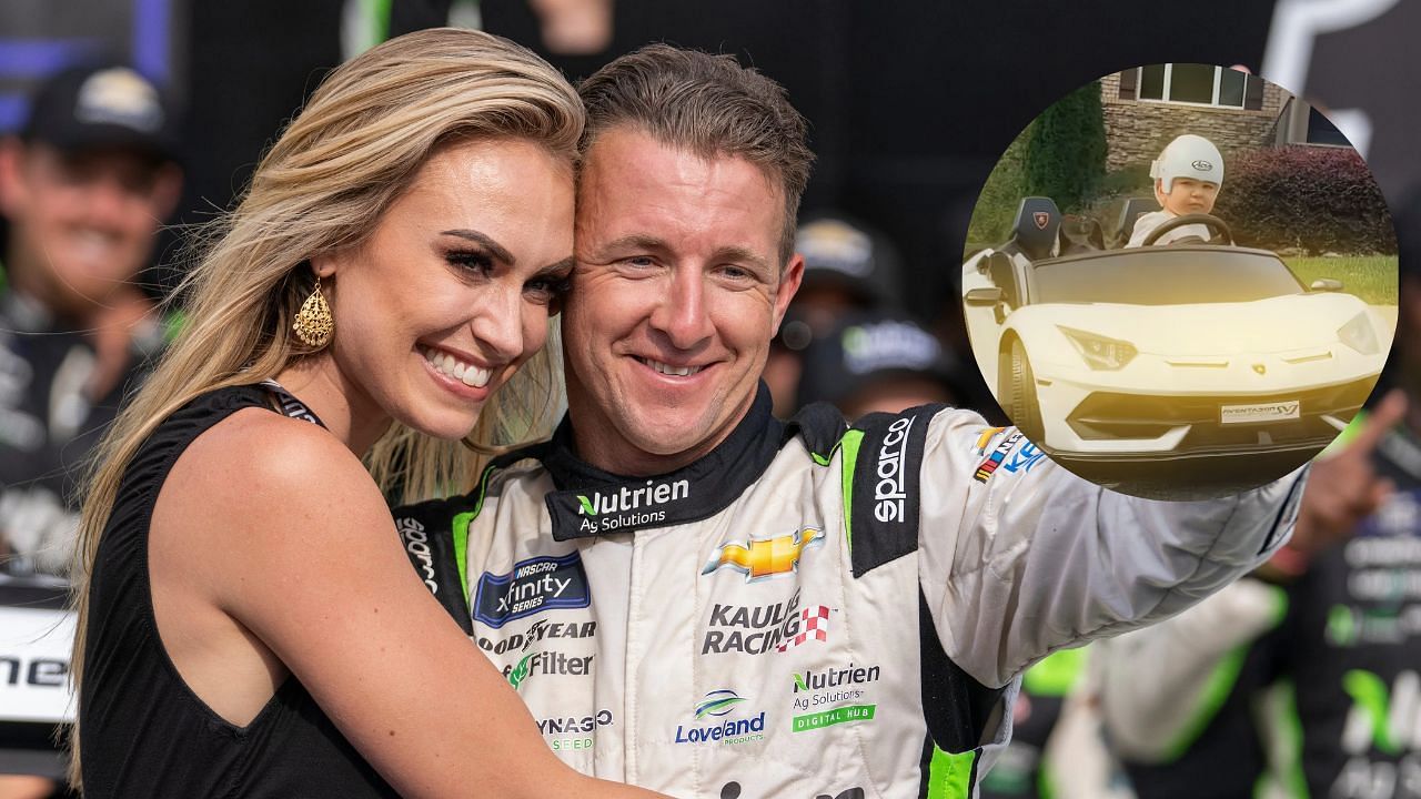 AJ Allmendinger and wife Tara (Background image via Imagn, Inset image via Tara Allmendinger on Instagram)