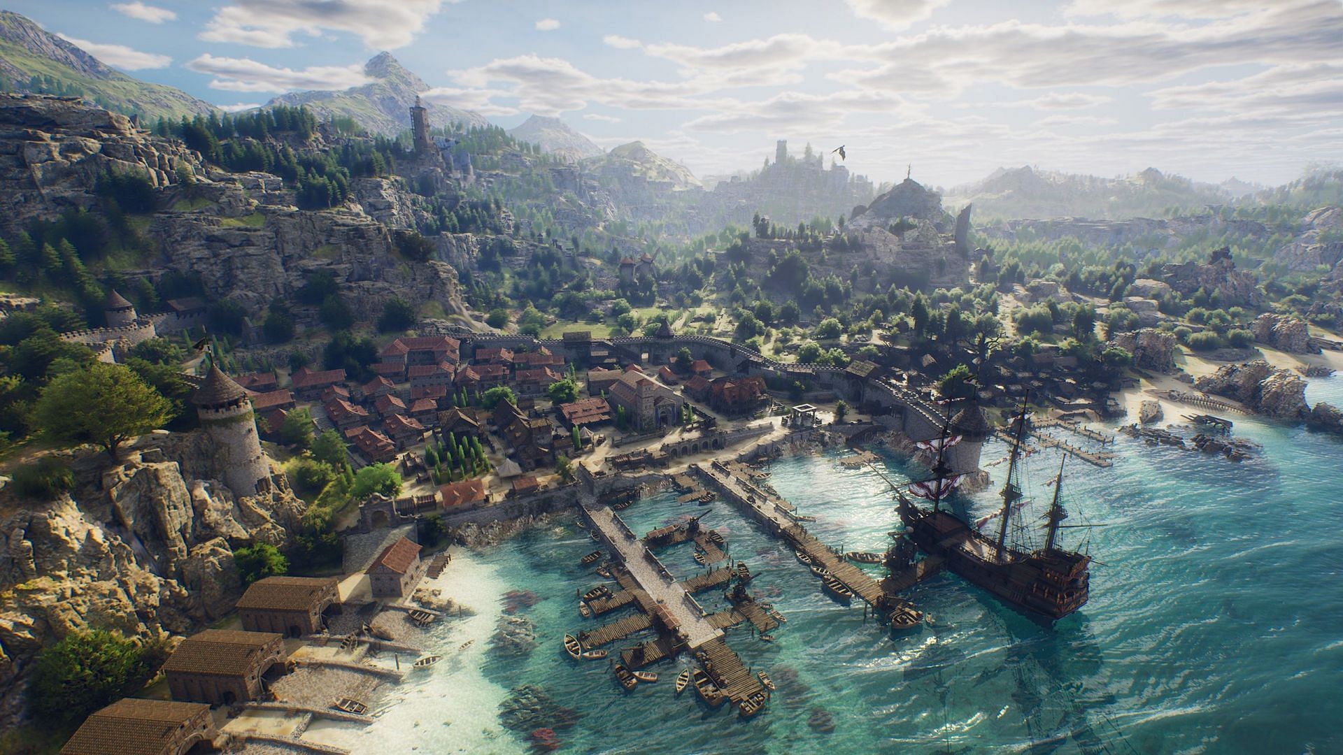 The game will feature sprawling towns for relaxation and some trade. (Image via Kakao Games)