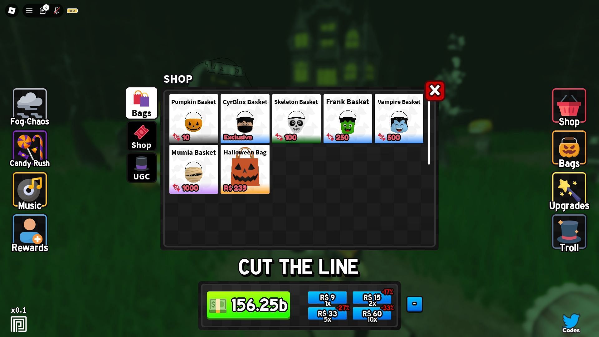 The bags shop in Trick or Treat (Image via Roblox)