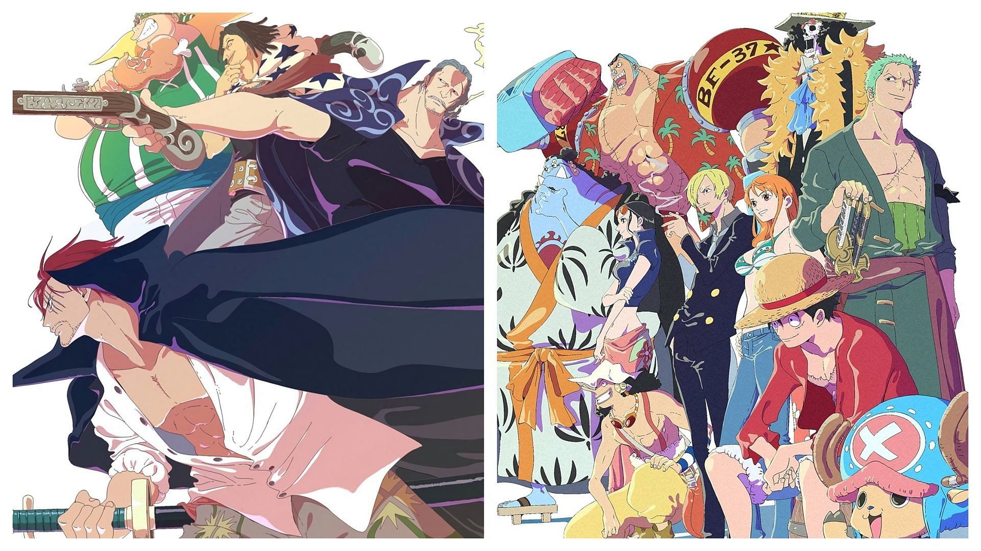 Red Hair Pirates and Straw Hat Pirates as seen in One Piece (Image via Toei Animation)