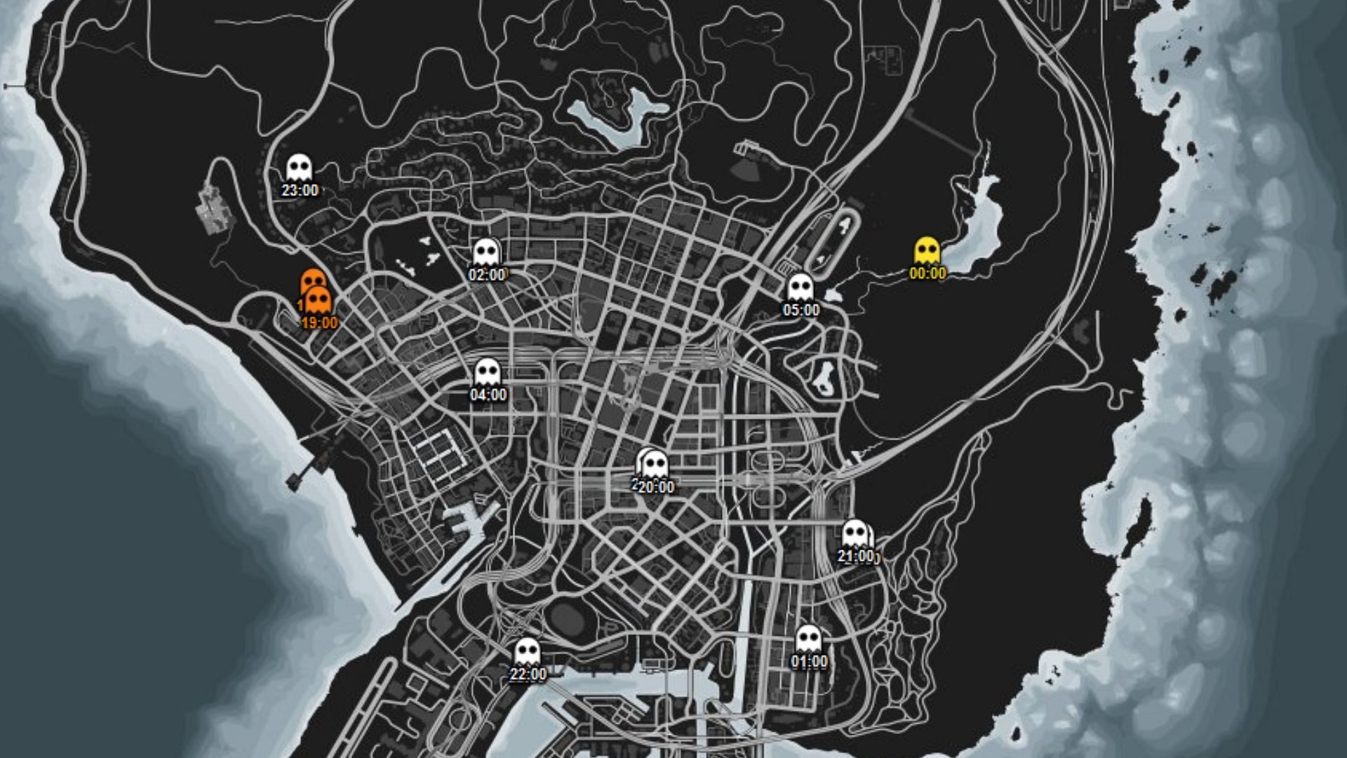 All 10 Ghost locations for the Ghosts Exposed event (Image via gtalens.com)