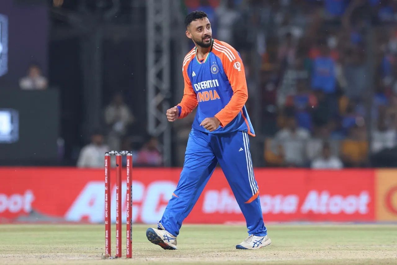 Varun Chakaravarthy registered figures of 3/31 in four overs in the first T20I against Bangladesh. [P/C: BCCI]