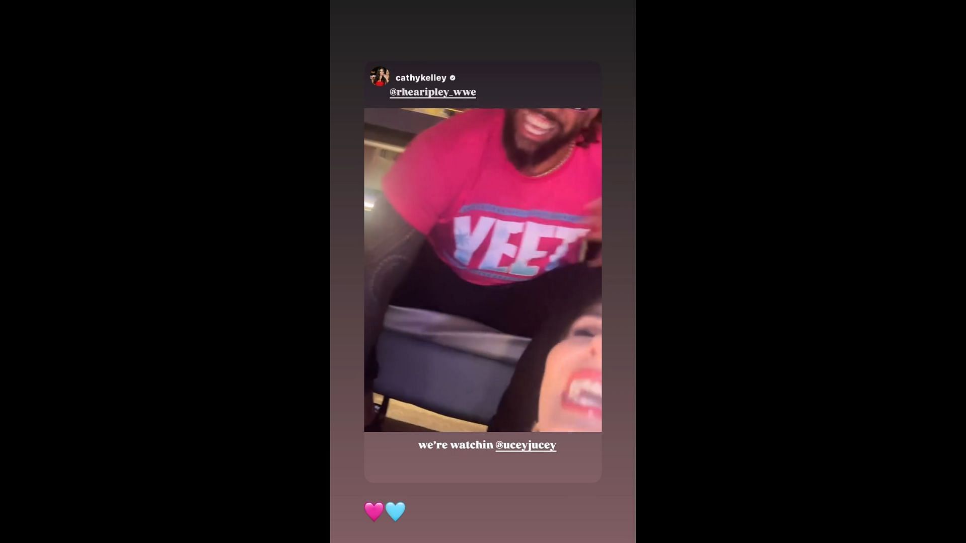 Jey watching Rhea compete at Bad Blood (via Rhea&#039;s story)