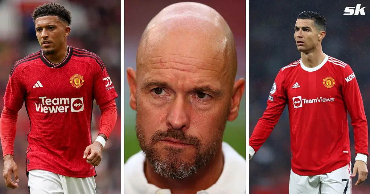 Jadon Sancho, Erik ten Hag and Cristiano Ronaldo