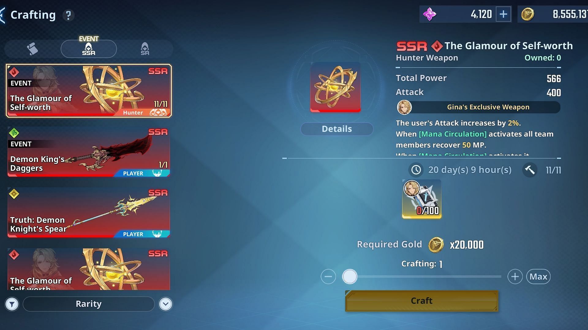 You can get the weapon using the crafting feature (Image via Netmarble)