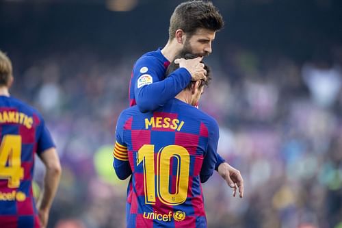 Pique and Messi during Barcelona V Eibar - Source: Getty