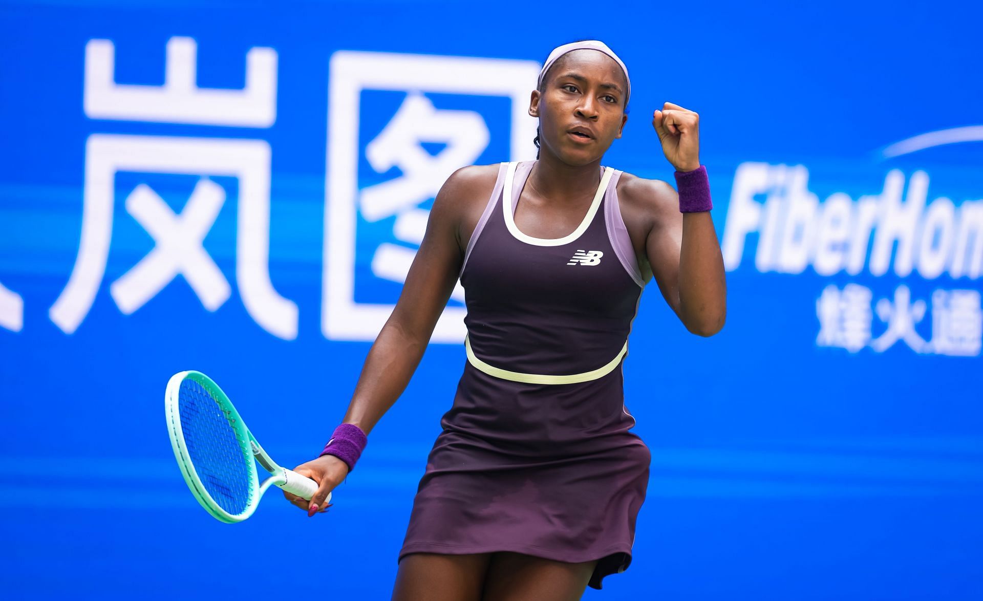 Coco Gauff celebrates a point in the 2024 Wuhan Open - Day 7 - Source: Getty