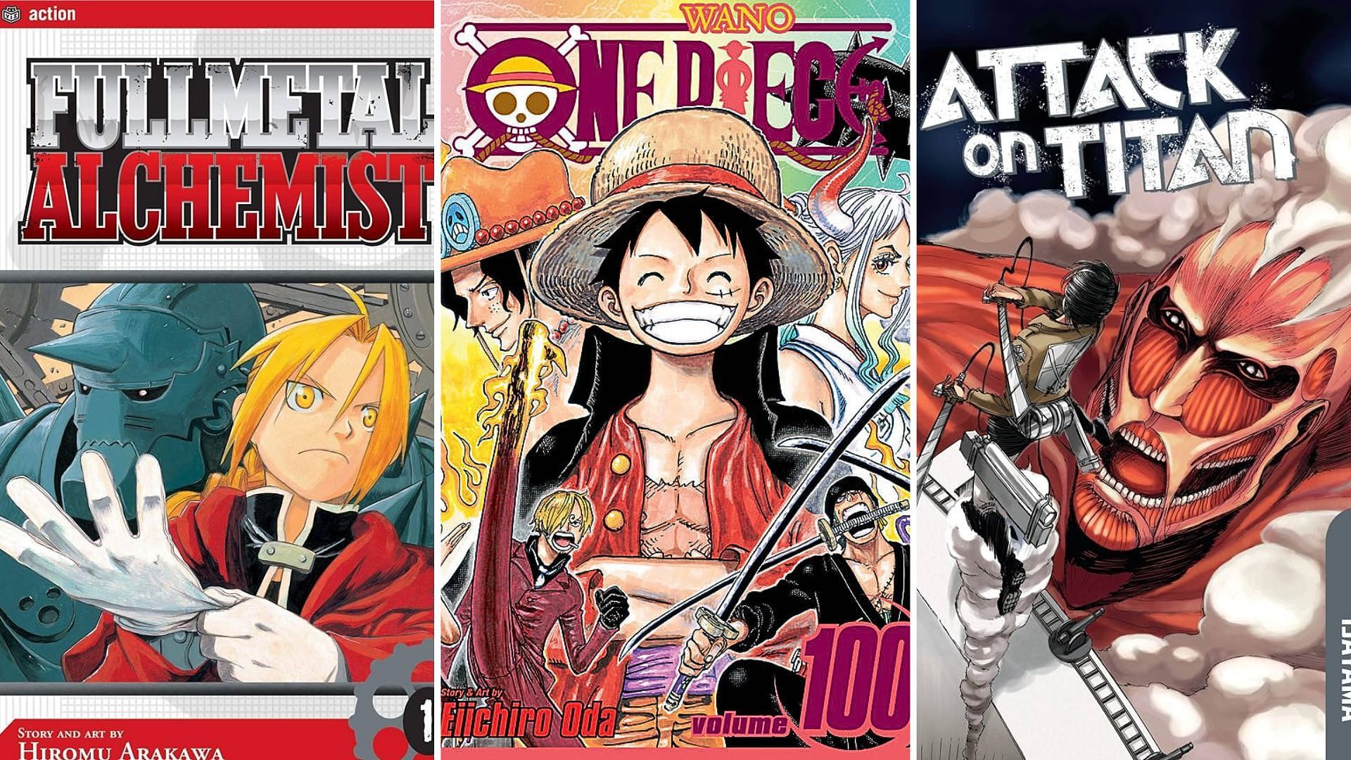 Fullmetal Alchemist by Hiromu Arakawa, One Piece by Eiichiro Oda, Attack on Titan by Hajime Isayama 