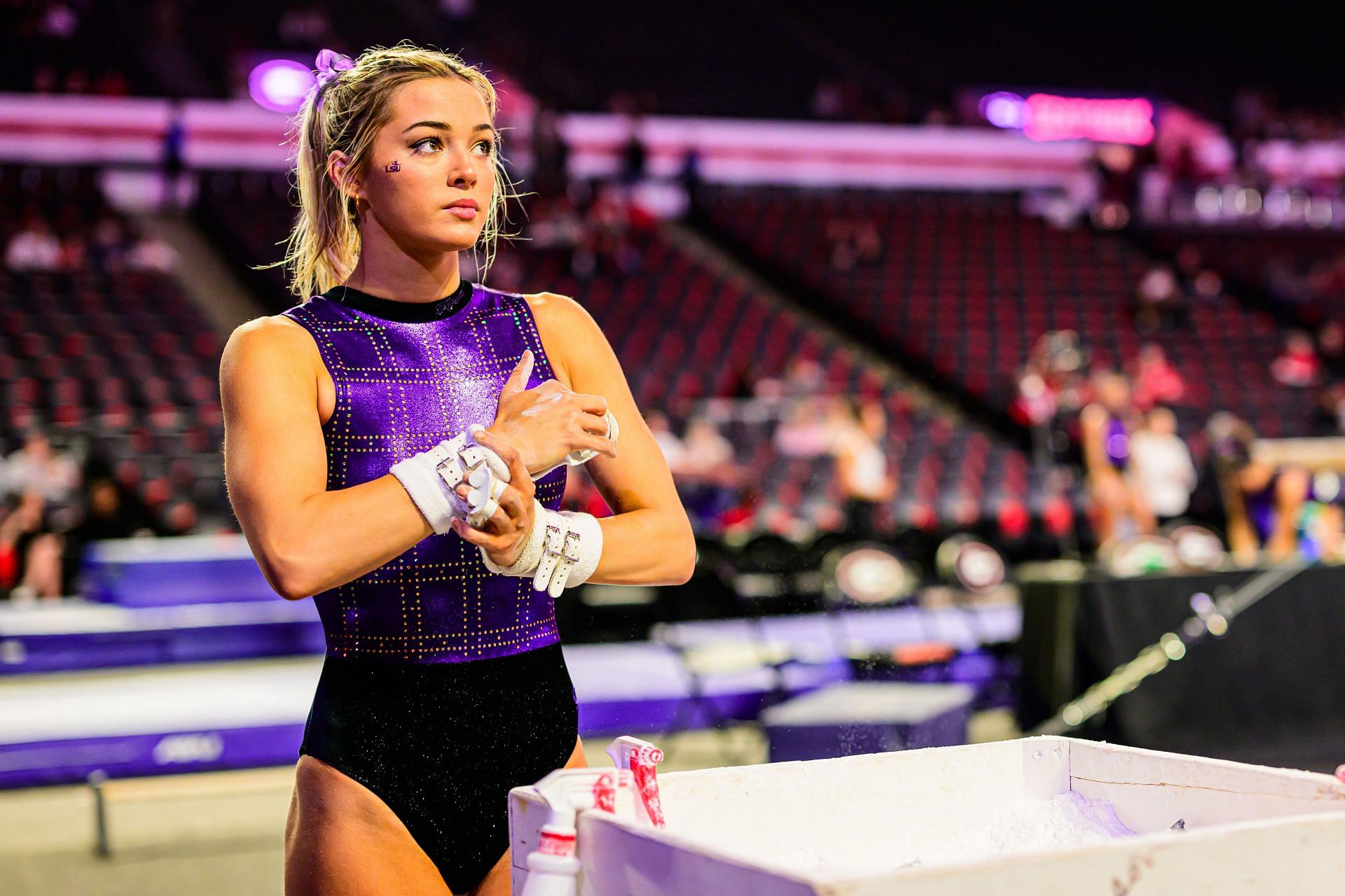 Dunne during LSU&#039;s clash against Georgia at the NCAA Gymnastics Championships (Image: Getty Images)