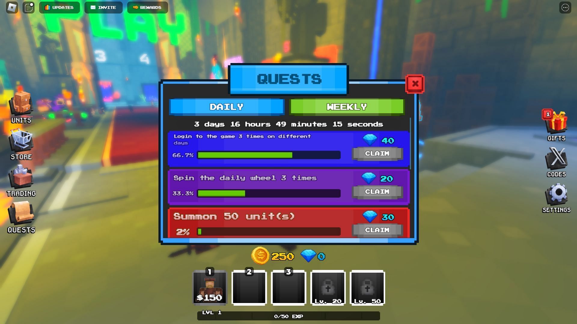 List of all the current Weekly Quests (Image via Roblox)