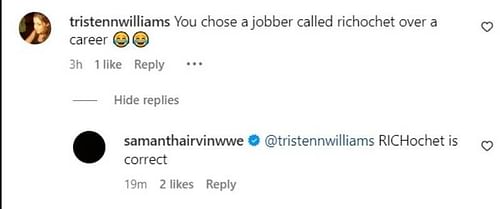 Screengrab of Samantha's comment! [Screenshot via Irvin's IG]