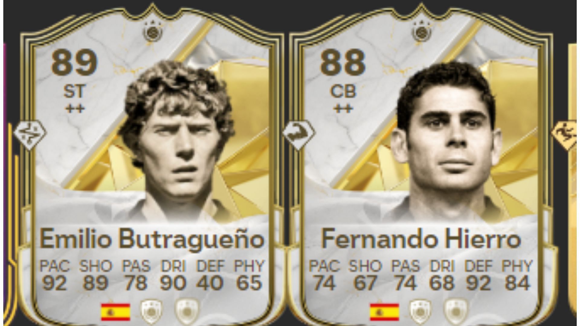 Emilio Butragueno Santos and Fernando Hierro player cards (Image via EA Sports/ FUTBIN)