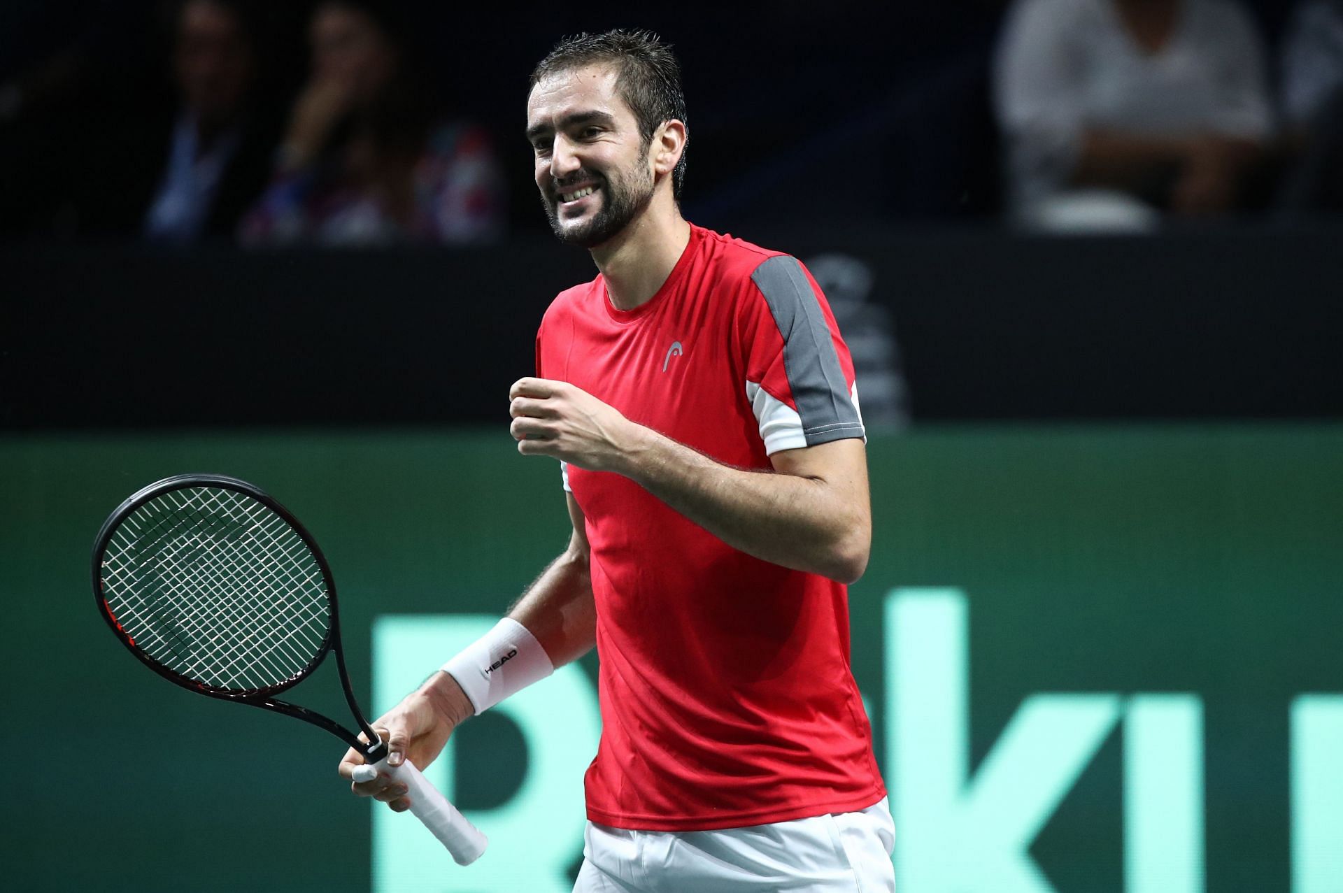 Cilic celebrates a point in the Davis Cup Finals - Source: Getty