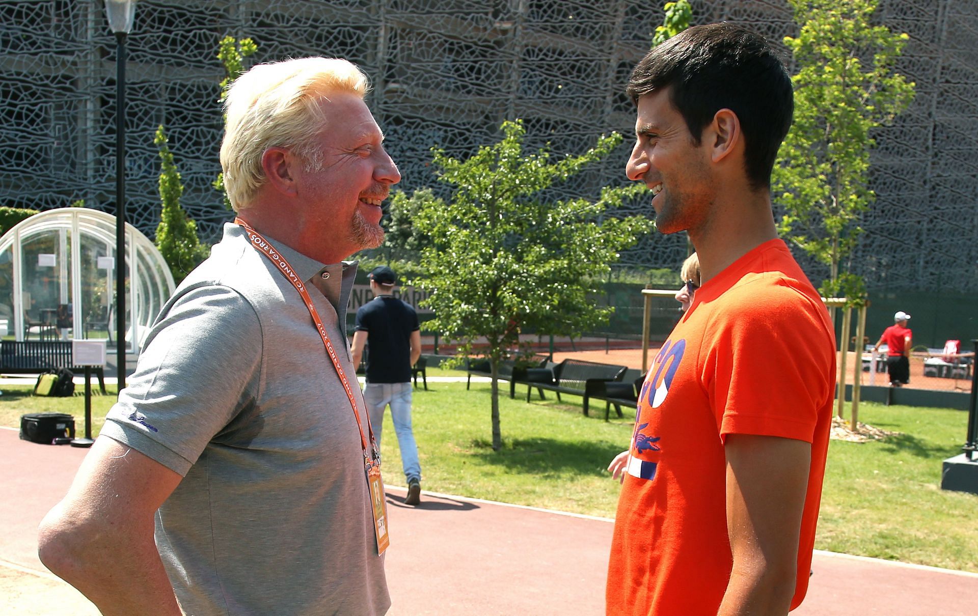 Boris Becker meets Novak Djokovic at the 2017 French Open (Image: Getty)