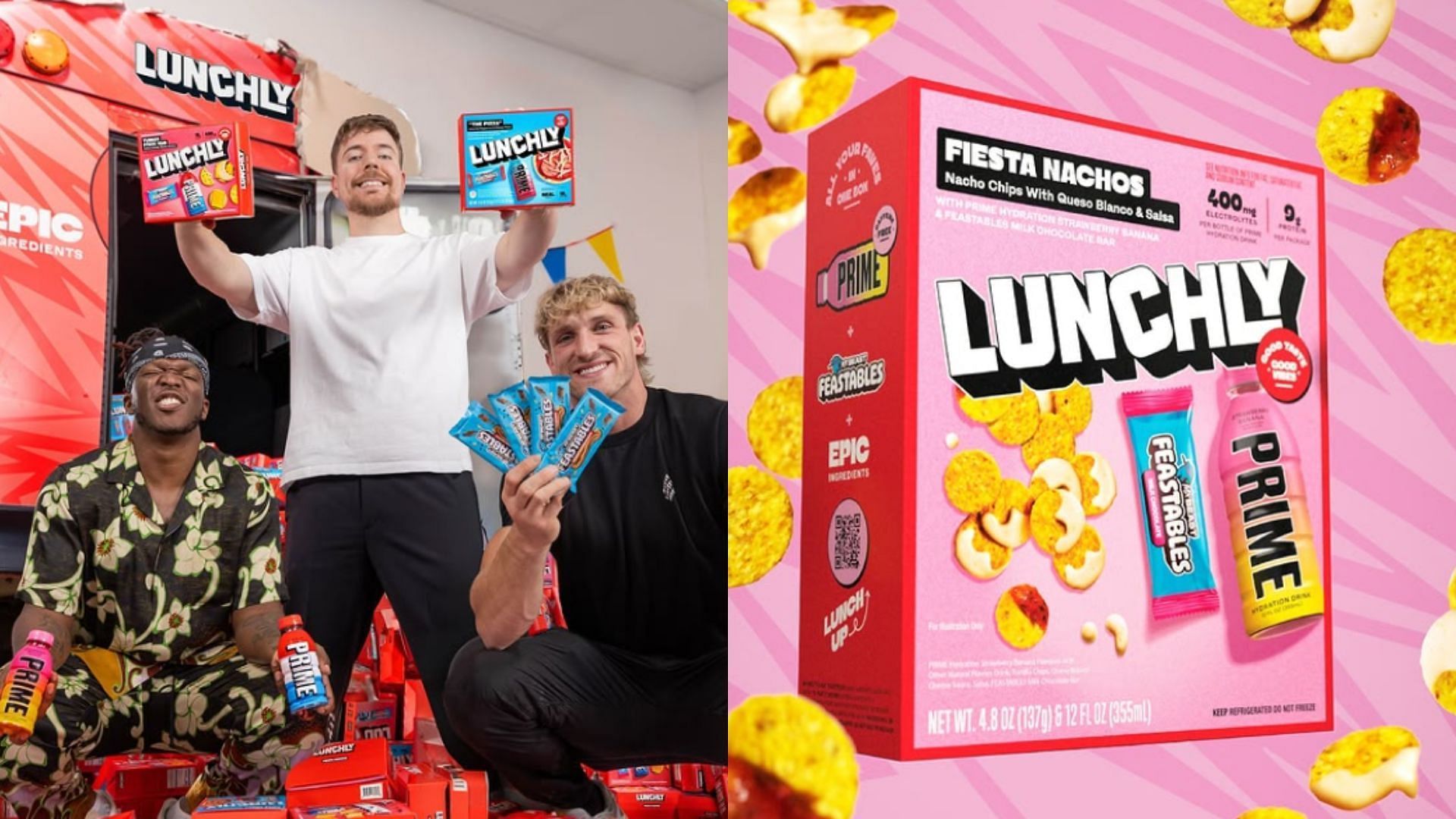 The Lunchly product from MrBeast, Logan Paul, and KSI is allegedly not as healthy as advertised to be (Images via @lunchly/Instagram)