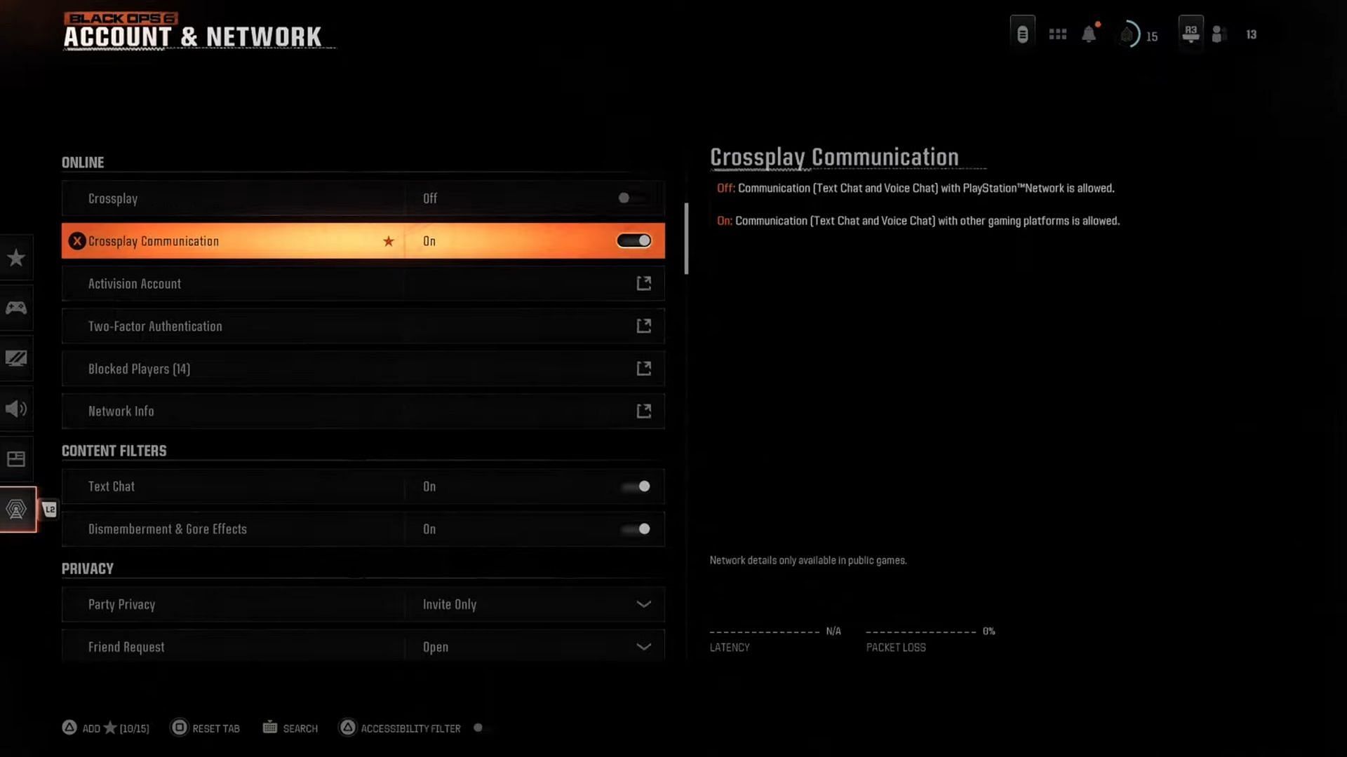 Turning off crossplay in Black Ops 6 on PlayStation (Image via Activision)