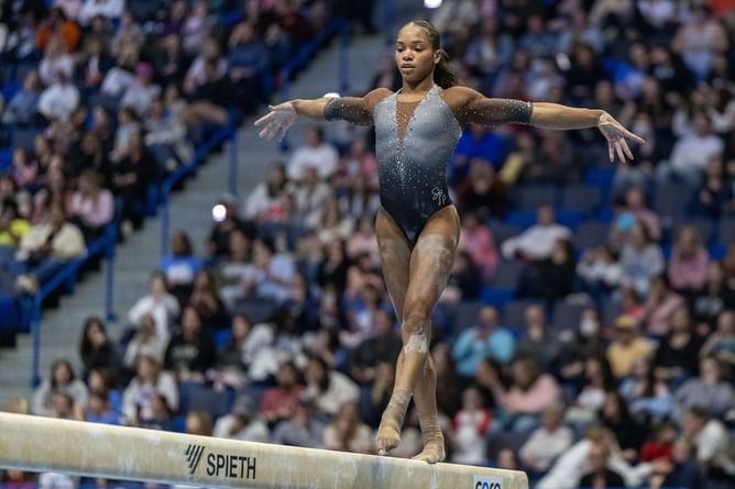 "It's over for all girlies"- Fans react as Shilese Jones displays skill on the uneven bars while aiming comeback after missing out on Paris Olympics