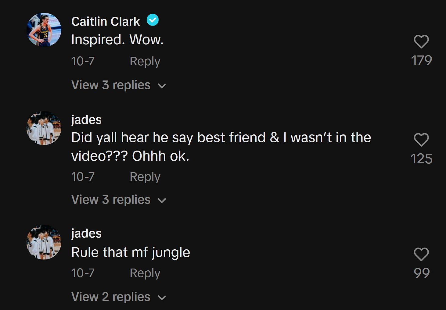 Clark and Gyamfi commented on Marshall&#039;s TikTok