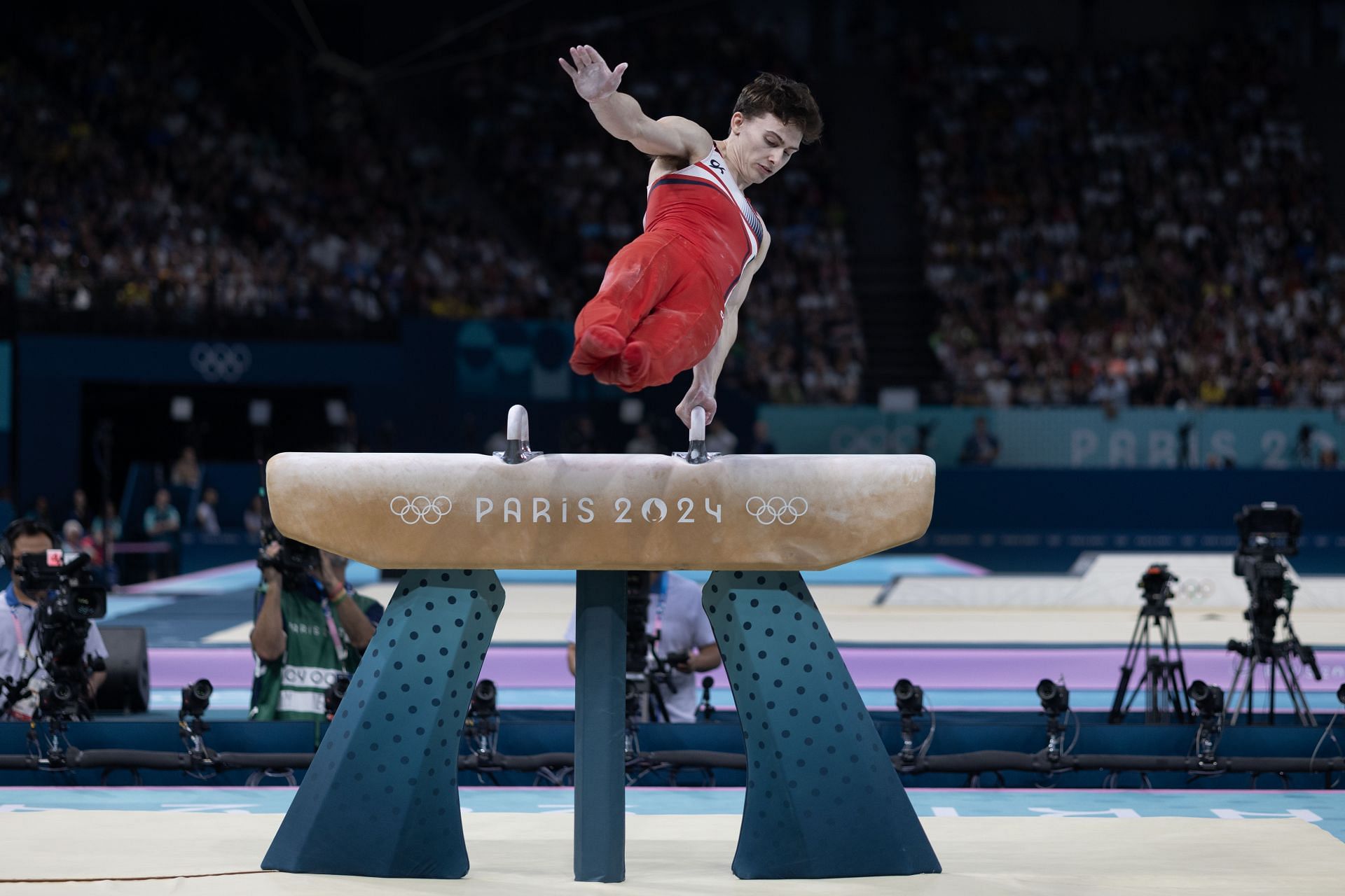 Stephen Nedoroscik performing on the pommel horse at the Olympic Games-Paris 2024 (Source: Getty)