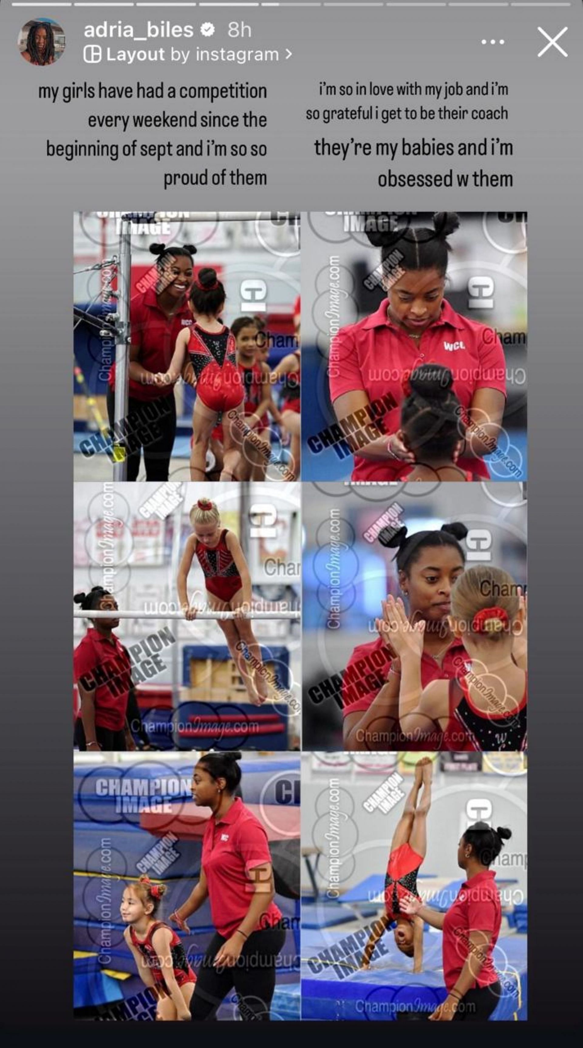 Simone Biles&#039; sister Adria Biles at the World Champions Center; instagram - @adria_biles