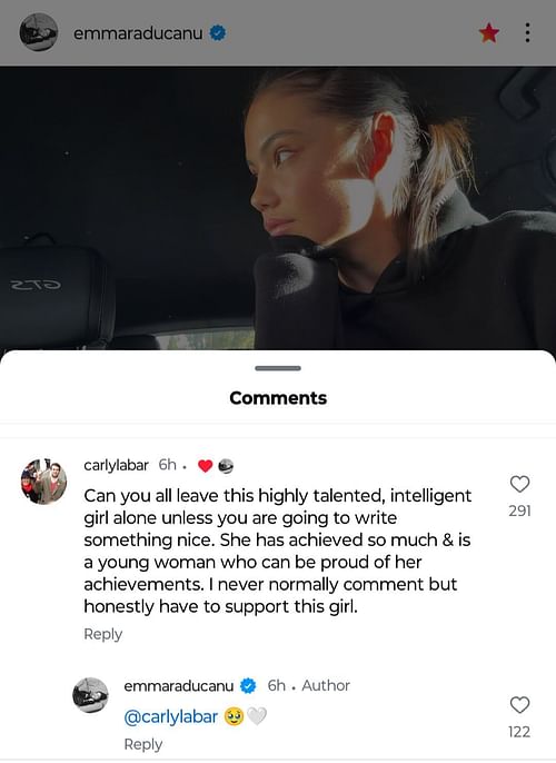 Emma Raducanu reacts to a message on her Instagram - Source - Instagram@emmaraducanu