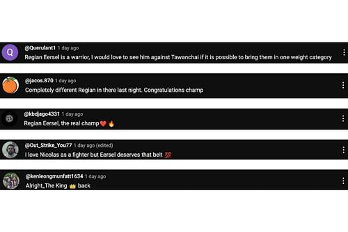 Screenshot of fans' comments