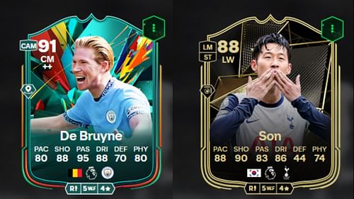 De Bruyne Total Rush and Son TOTW cards (Images via Futwiz || EA Sports)