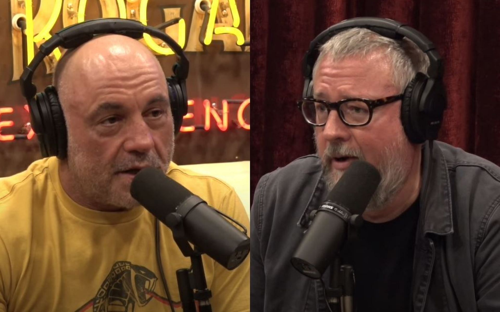 Joe Rogan (left) and Shane Smith (right) talk about universal basic income. [Image credit: Jor Rogan Experience on YouTube]