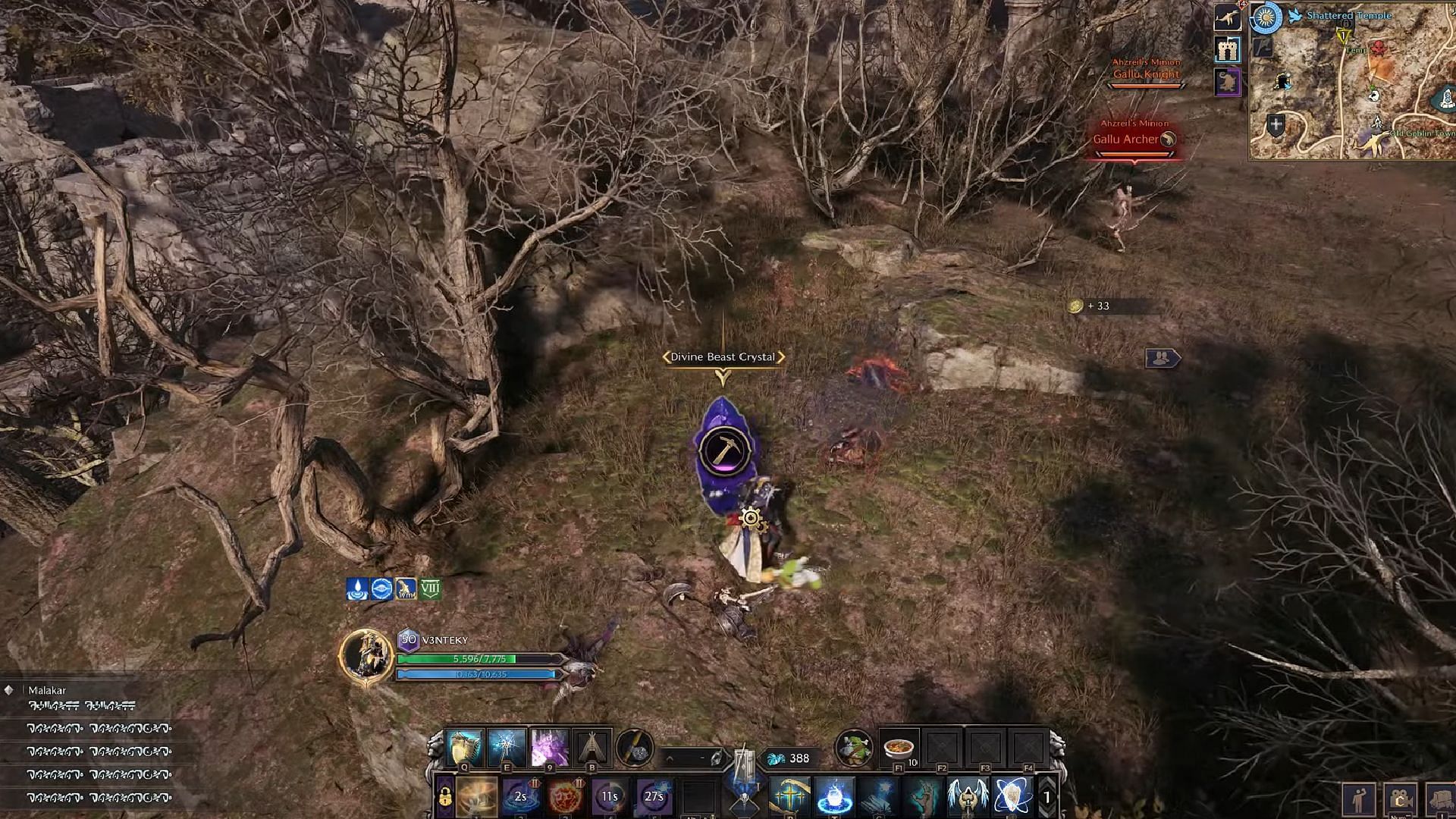 A still of mining Divine Beast Crystel to get Vitalstones in Throne and Liberty (Image via NCSoft || YouTube@VENTEKY)