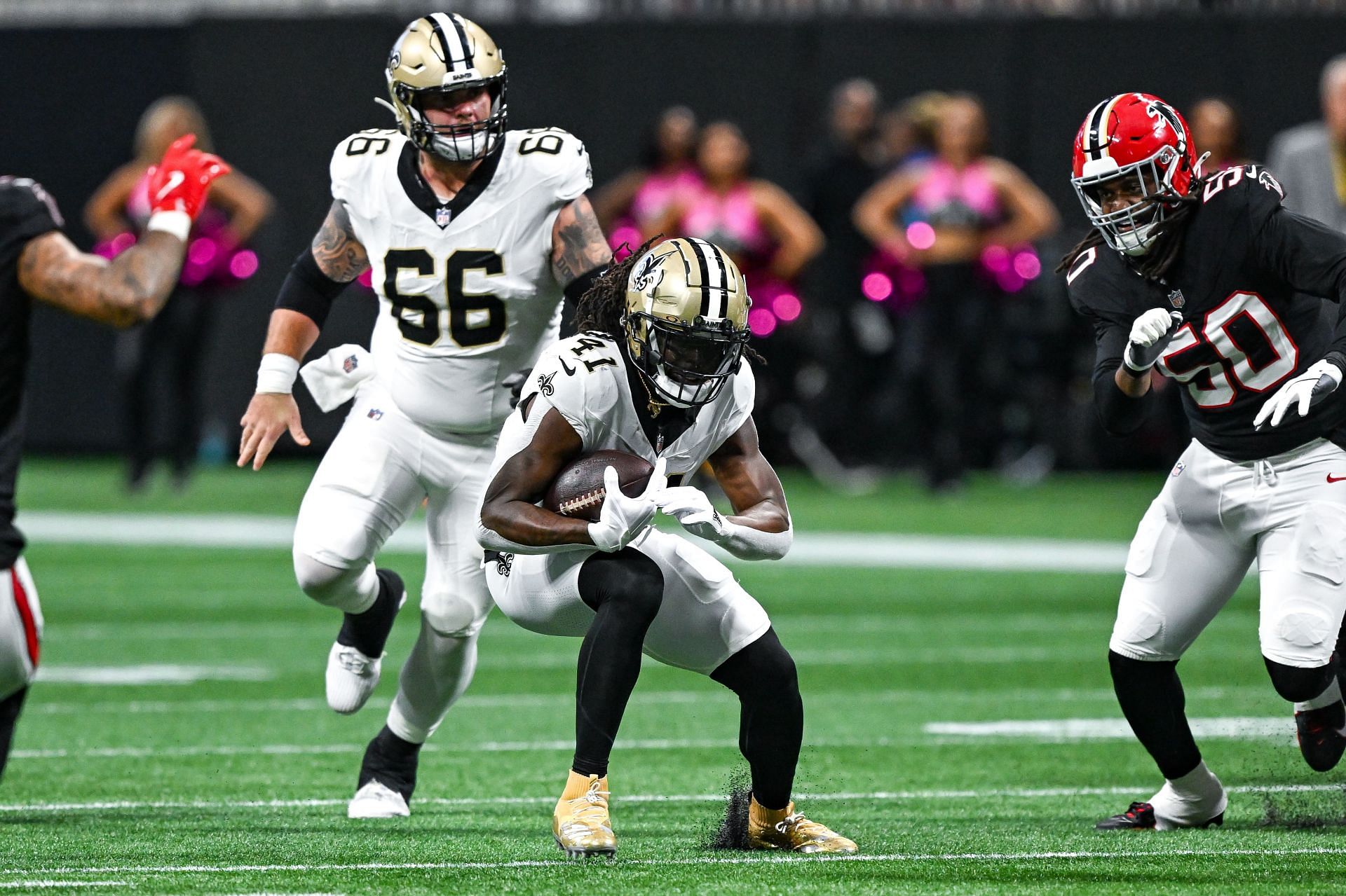 Alvin Kamara during NFL: SEP 29 Saints at Falcons - Source: Getty