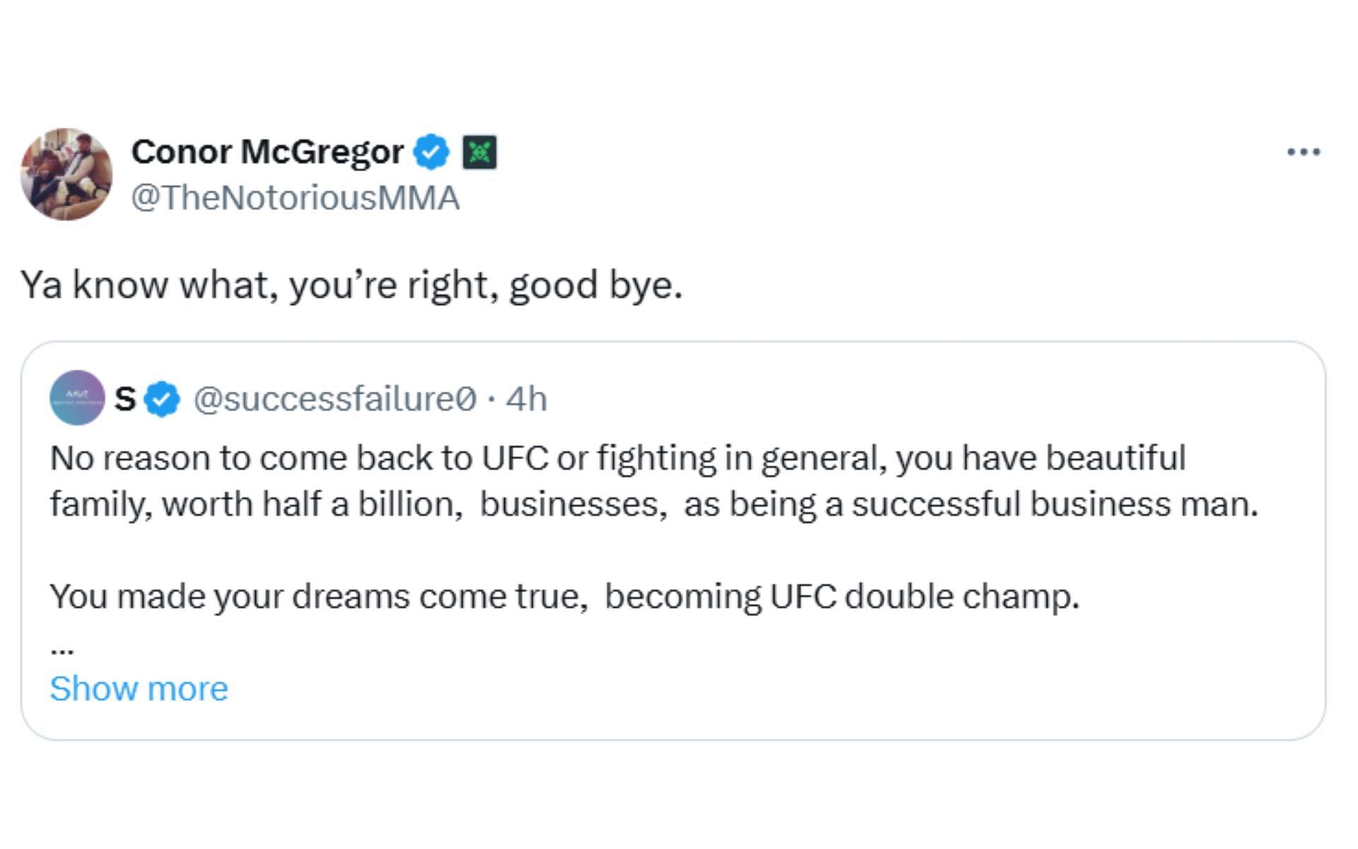 Conor McGregor&#039;s deleted post