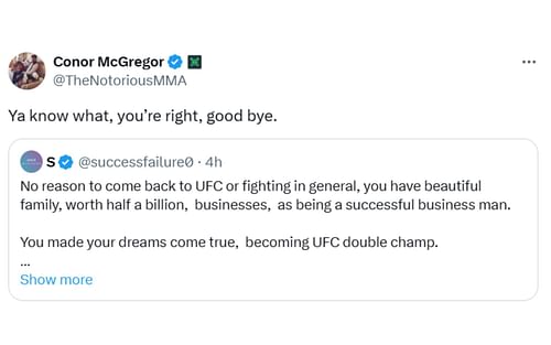 Conor McGregor's deleted post