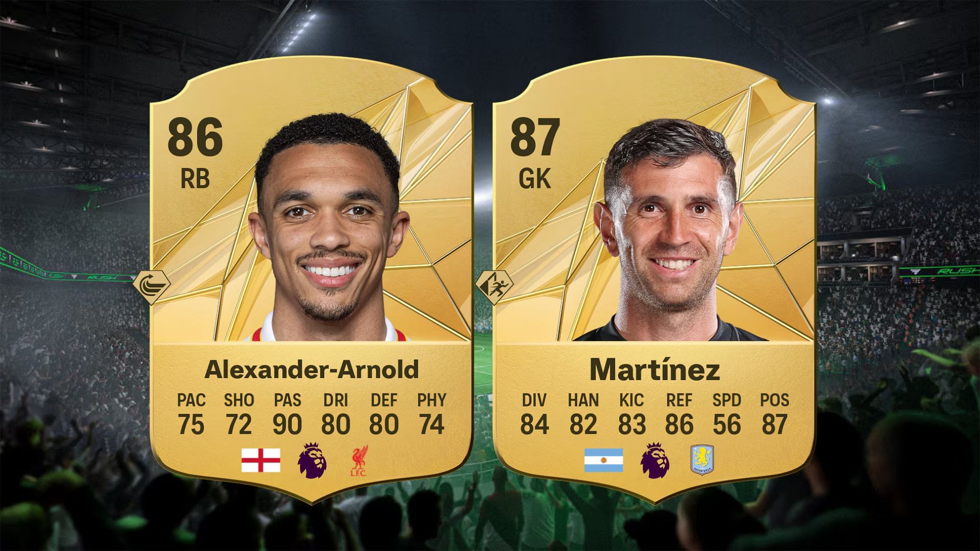 Trent Alexander-Arnold and Emiliano Martinez&#039;s cards (Images via EA Sports)